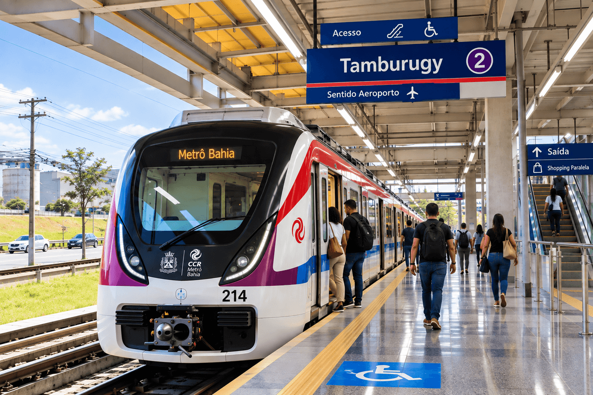 Metrô Bahia train at Tamburugy station on Line 2 in Salvador.