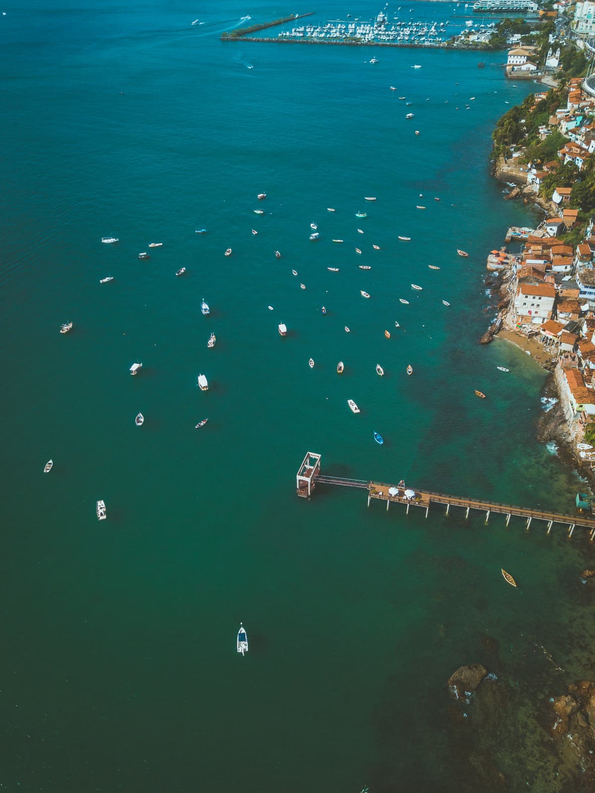 Partial view of All Saints Bay with boats, Bahia Marina and the MAM area in Salvador.